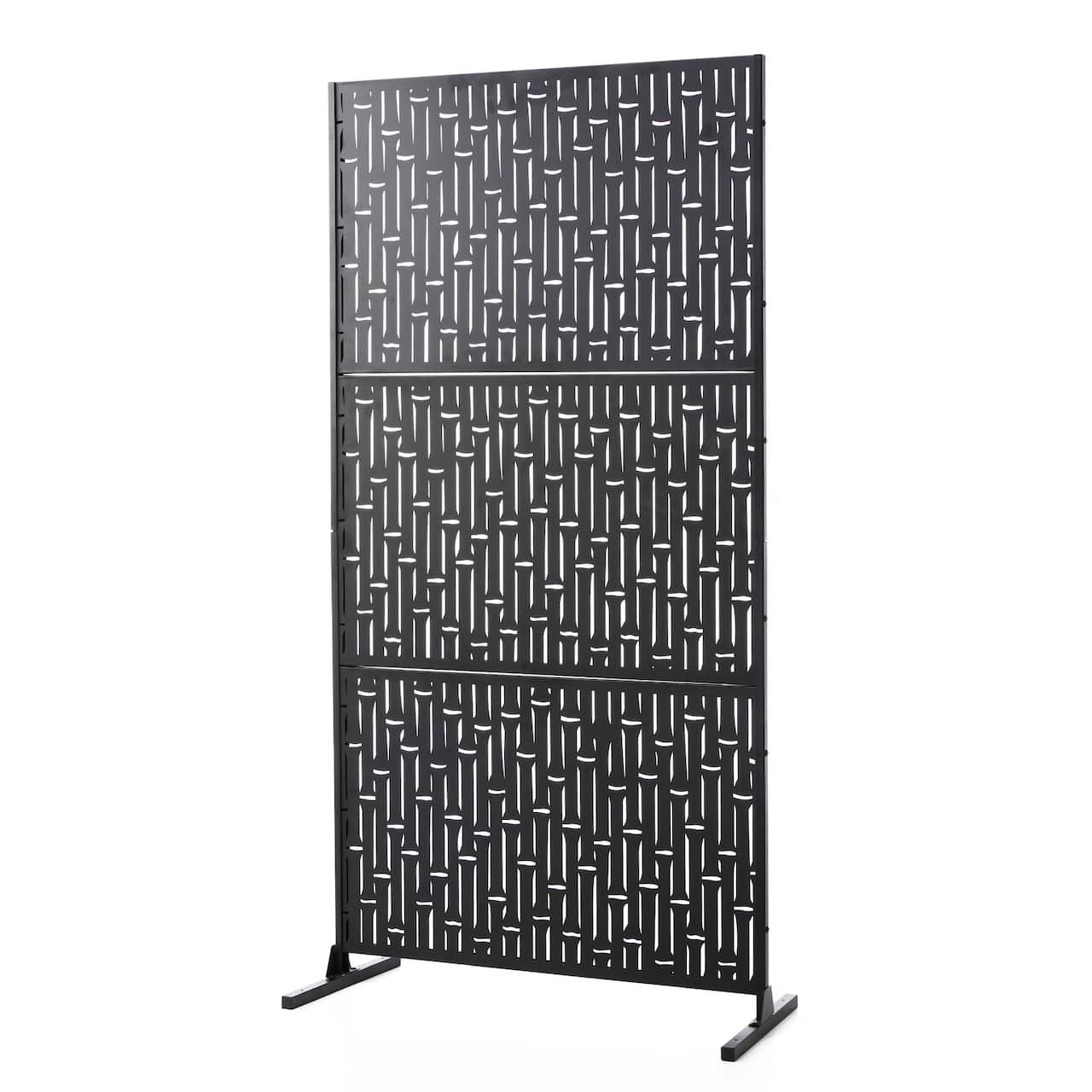 Glitzhome® 6ft. Black Galvanized Steel Bamboo Pattern Privacy Screen Fence Panel & Room Divider
